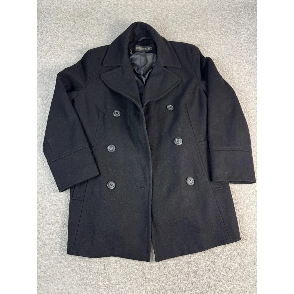 Kristen Blake Pea Coat Womens‎ 10 Black Wool Blend Double Breasted Winter Jacket